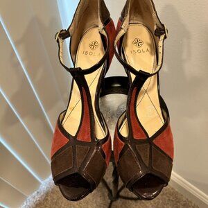 Isola Brown and Red Heels Elegant Strappy Design